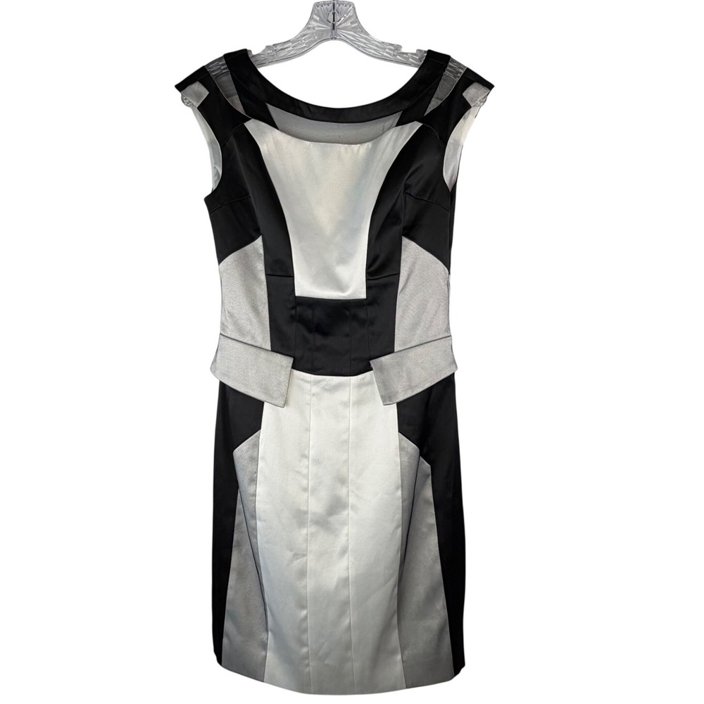 Karen Millen Colorblock Sheath Dress Black White Silver Quiet Luxury‎ US 6